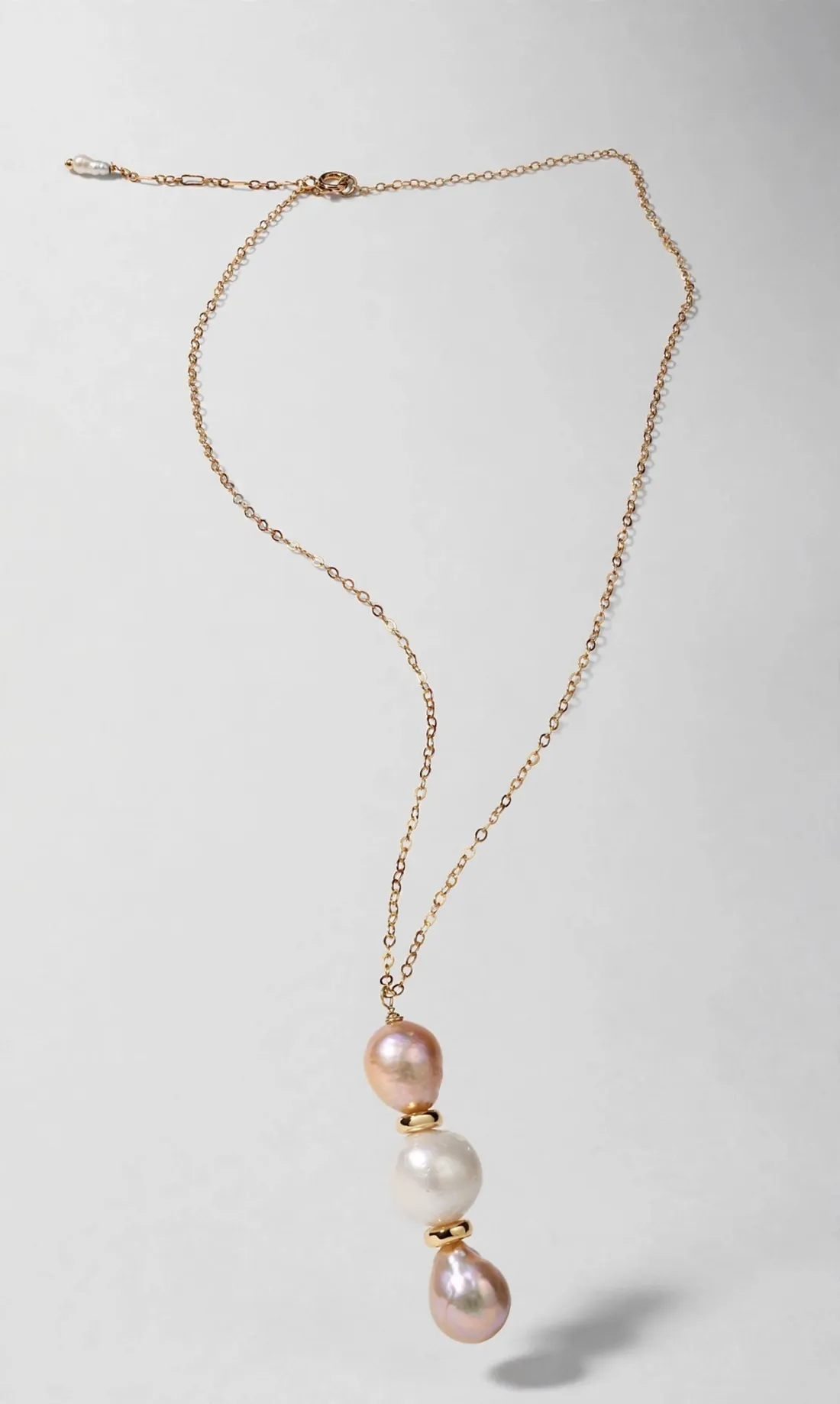 Blush Trio Drop Necklace with three pink pearls