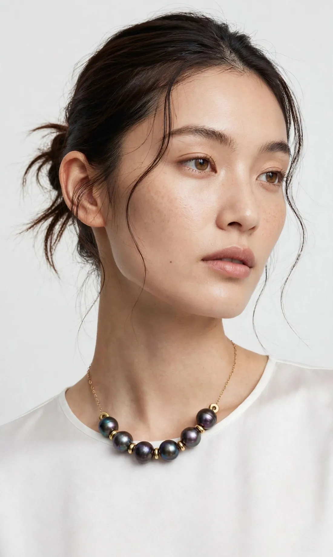 Model wearing the Tahitian Six-Pearl Necklace